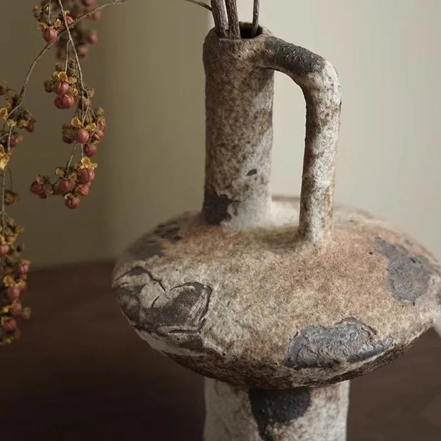 Ceramic Vase, Vintage Coarse Pottery Rusty Spotted Flower Vase