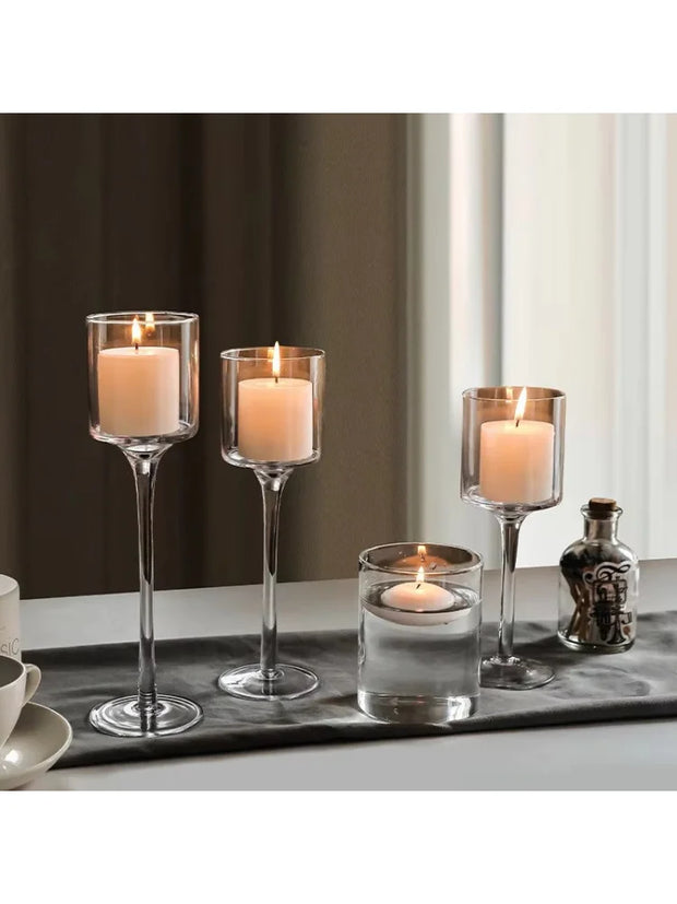 Glass Candle Holder Wedding Props Transparent Candlelight