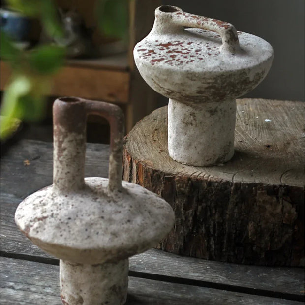 Ceramic Vase, Vintage Coarse Pottery Rusty Spotted Flower Vase